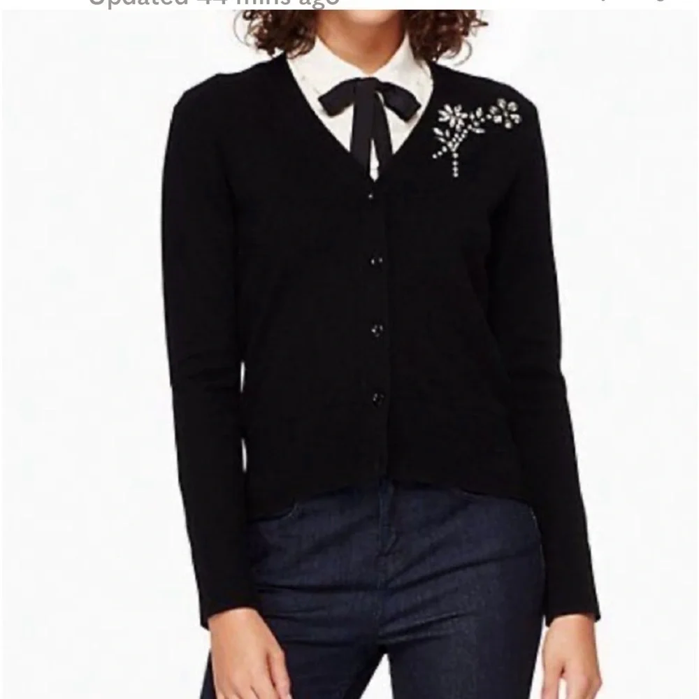 Kate Spade Black Embellished Brooch Cardigan Size XS